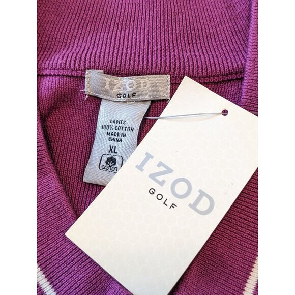 Womens Y2K Izod New Golf Sweater Vest XL Purple Cream V Neck Preppy Varsity - Picture 8 of 8